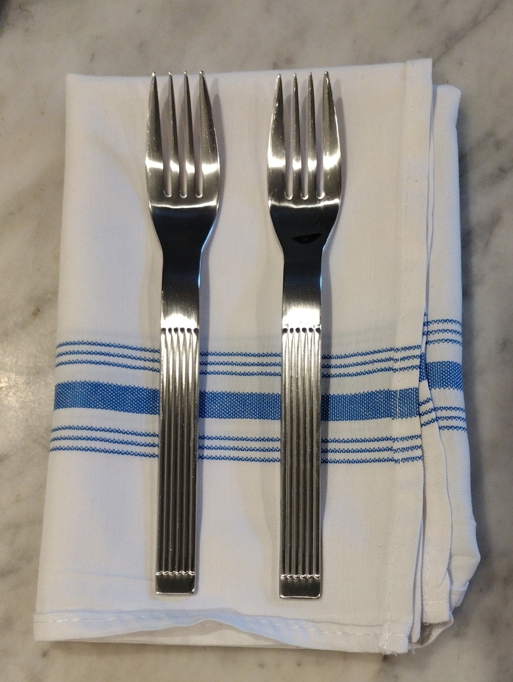 Two Dansk Thebe Pattern Dining Forks, Stainless Steel Vintage Style MCM